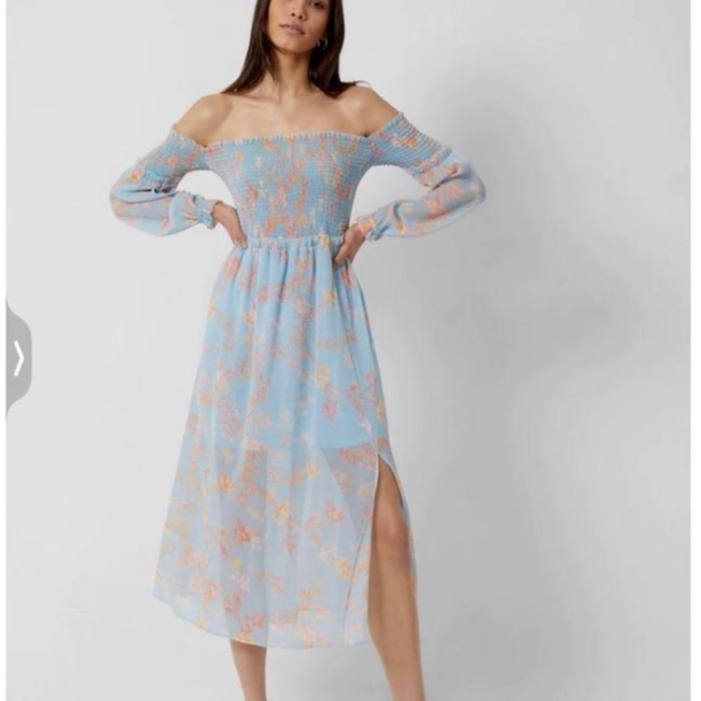 French Connection Floral Smocked Midi Dress Size 8 Dainty Feminine Romantic